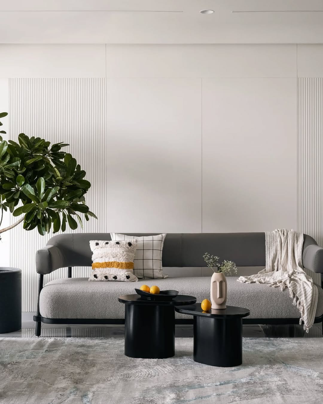 grey sofa living room setup