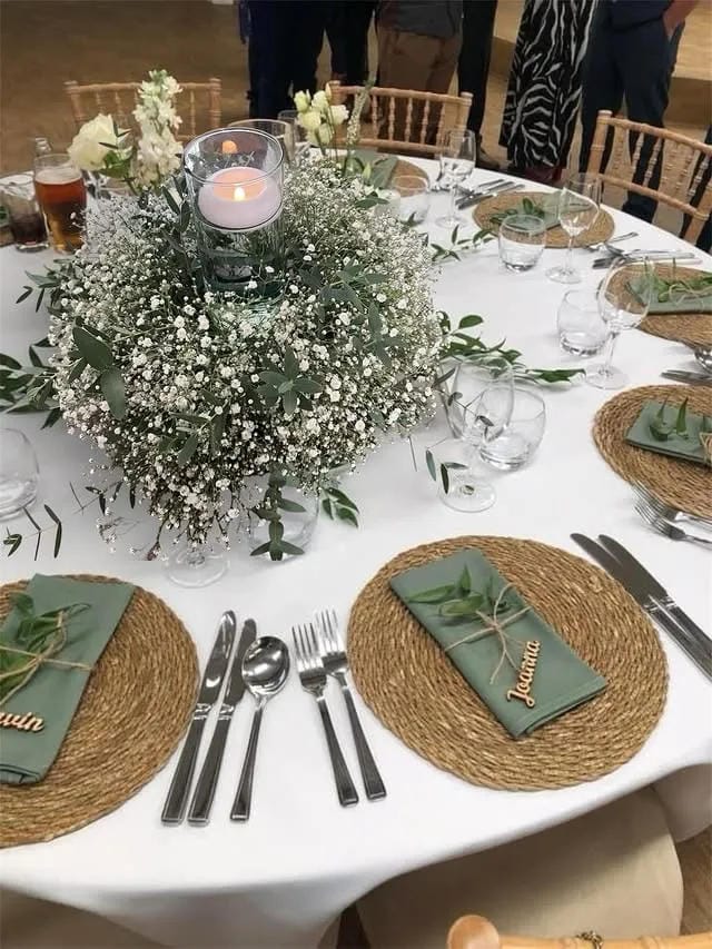 farmhouse wedding centerpiece with floral details