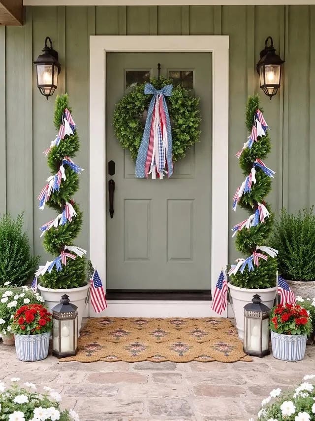 4th of July backyard party video with red white and blue outdoor decor