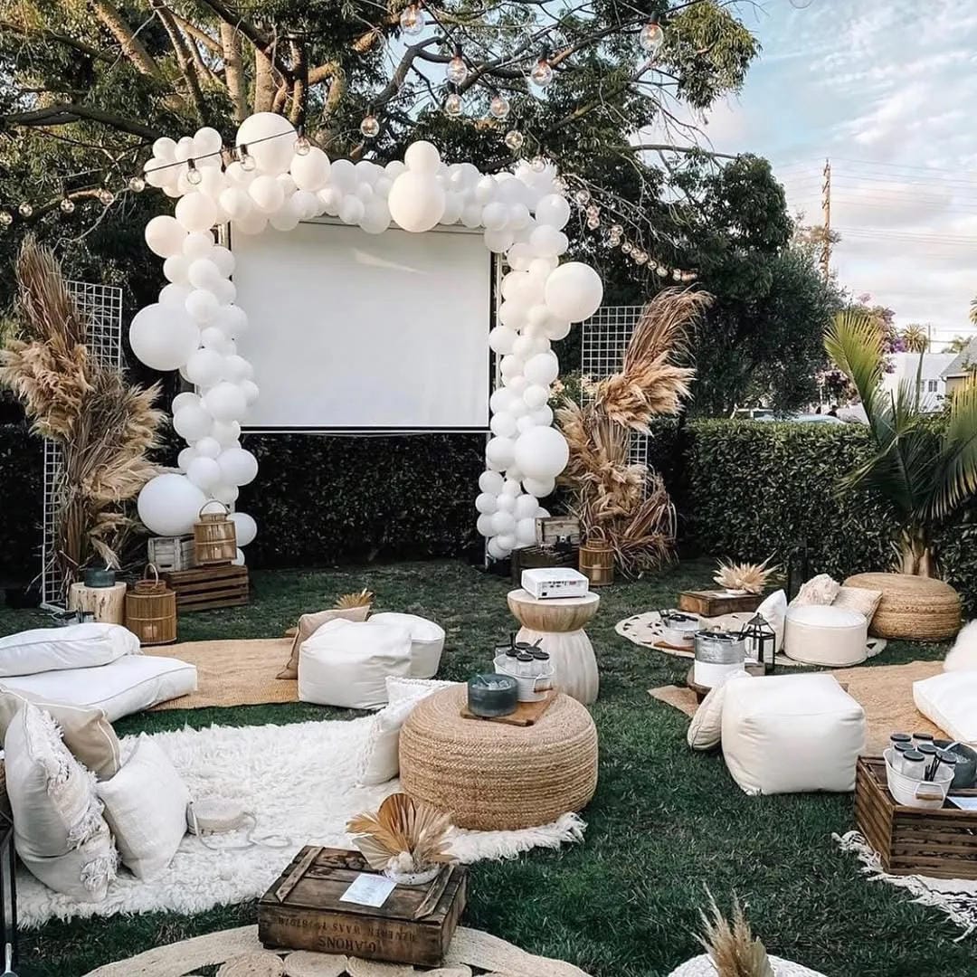 backyard party aesthetic ideas with add a white balloon photo wall