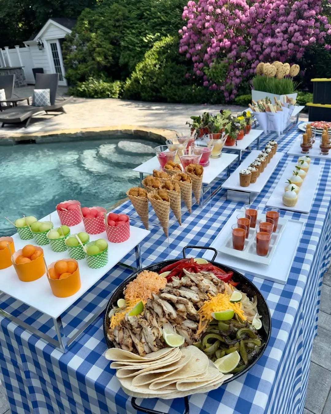backyard party aesthetic ideas with set a blue gingham pool table