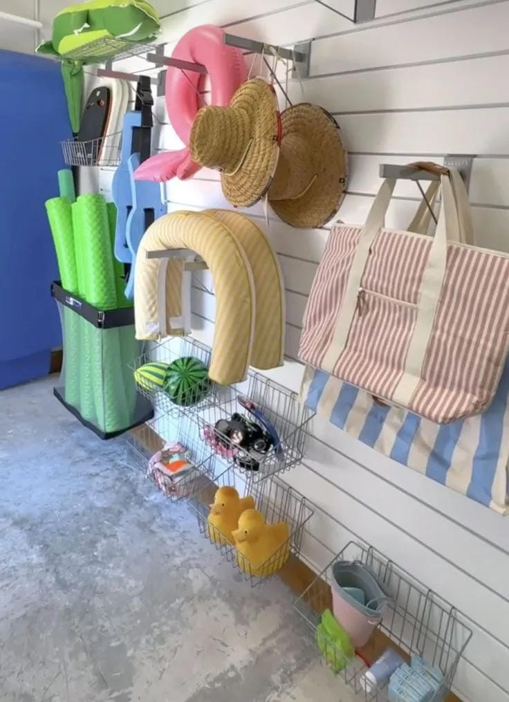 pool storage bench idea for towels and outdoor gear