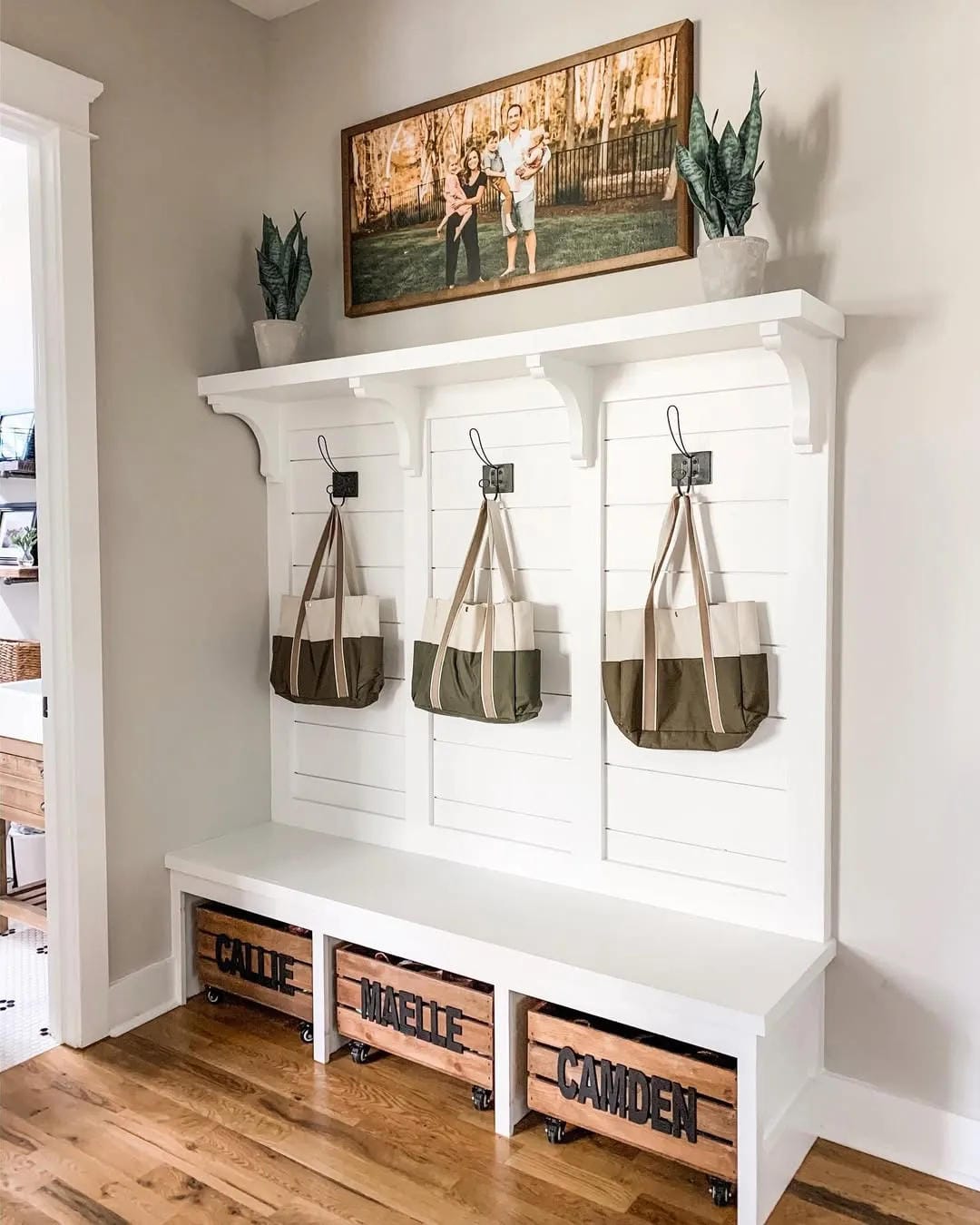 small entryway backpack organization with shoe storage