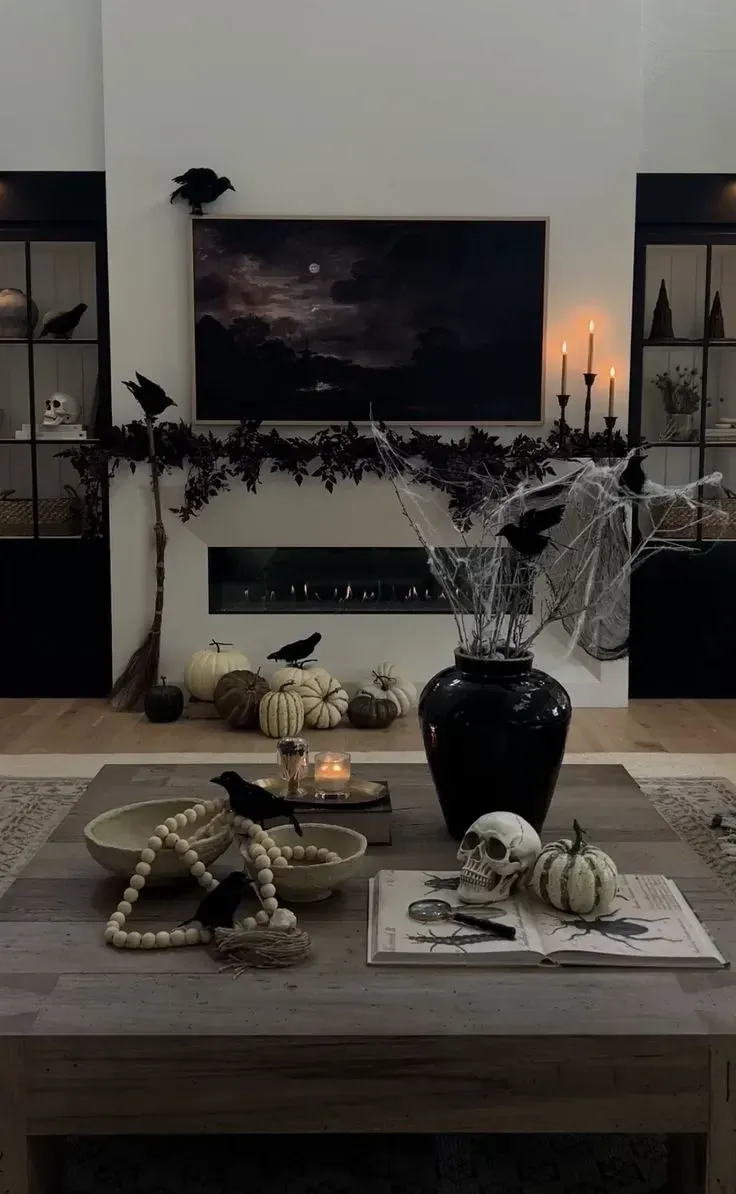 black and white halloween living room ideas