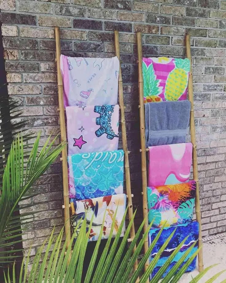 pool float storage rack idea for backyard organization