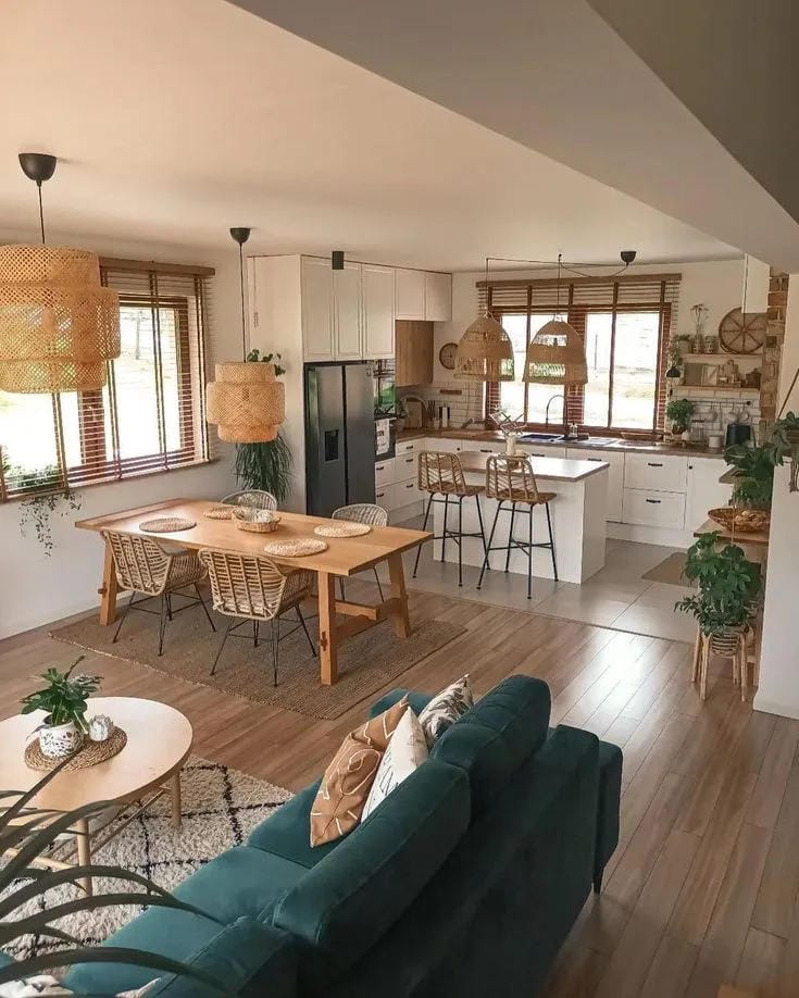 open plan kitchen living room dining room