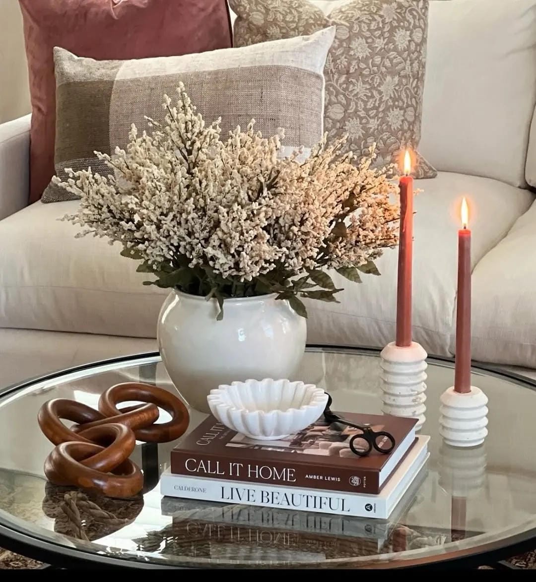 neutral coffee table decor