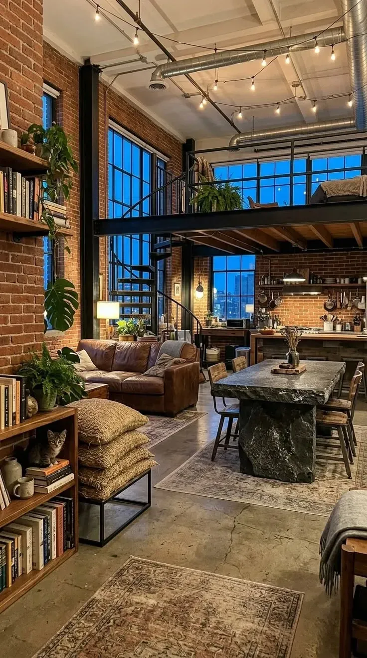 brick wall industrial loft ideas