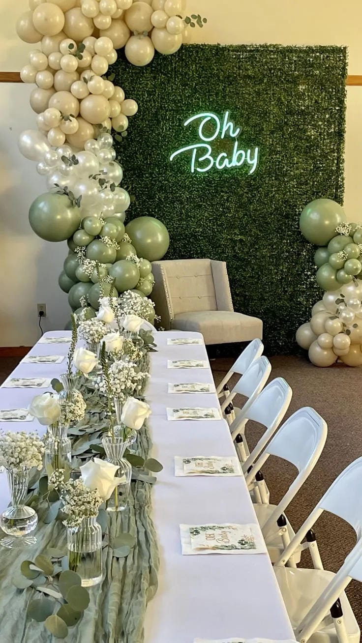 neutral baby shower party setup ideas