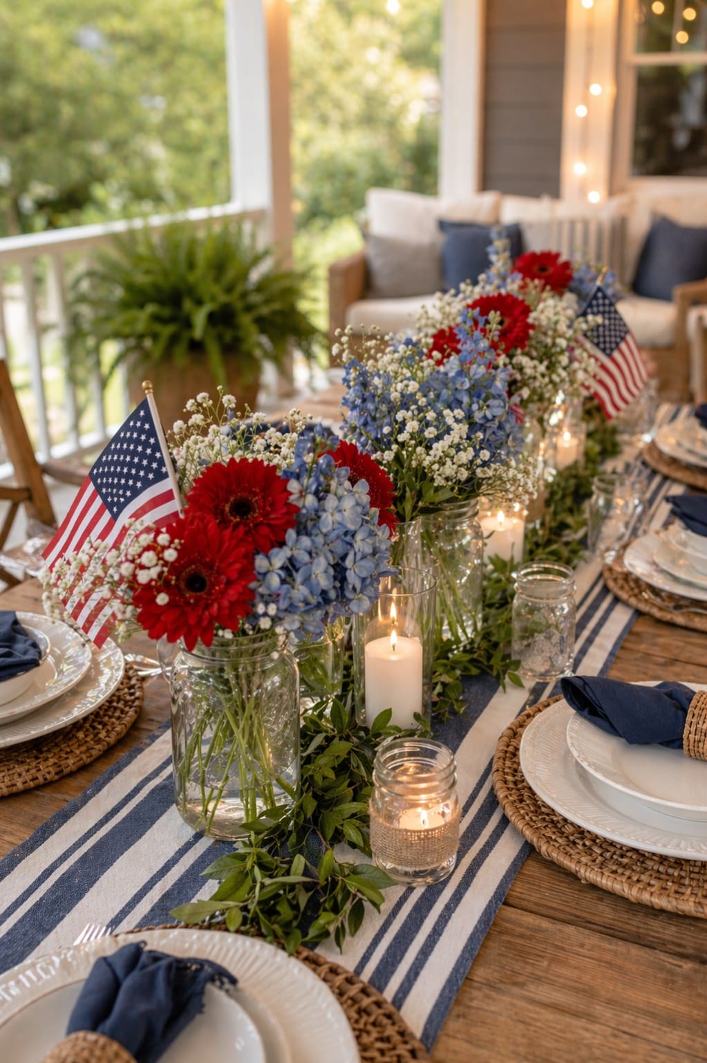 4th of July table decor ideas - add small flags to each place setting