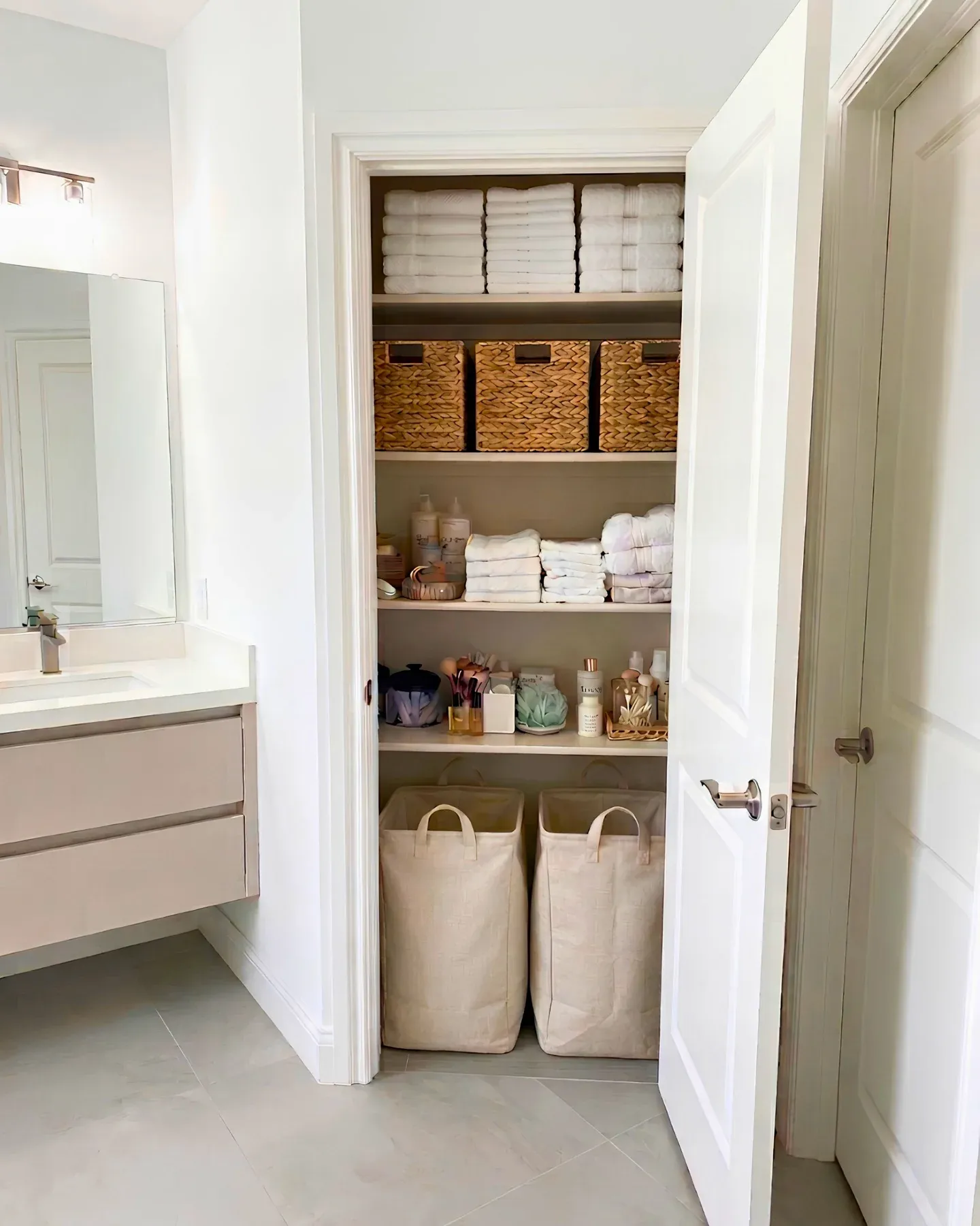 shelves bathroom closet organization ideas