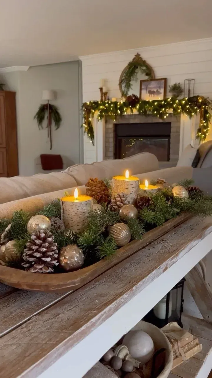 rustic dough bowl centrepiece for christmas