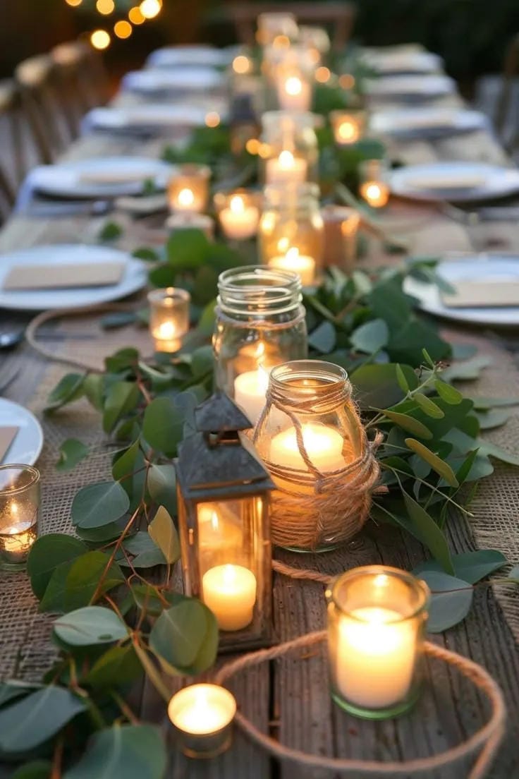outdoor tablescape with candles
