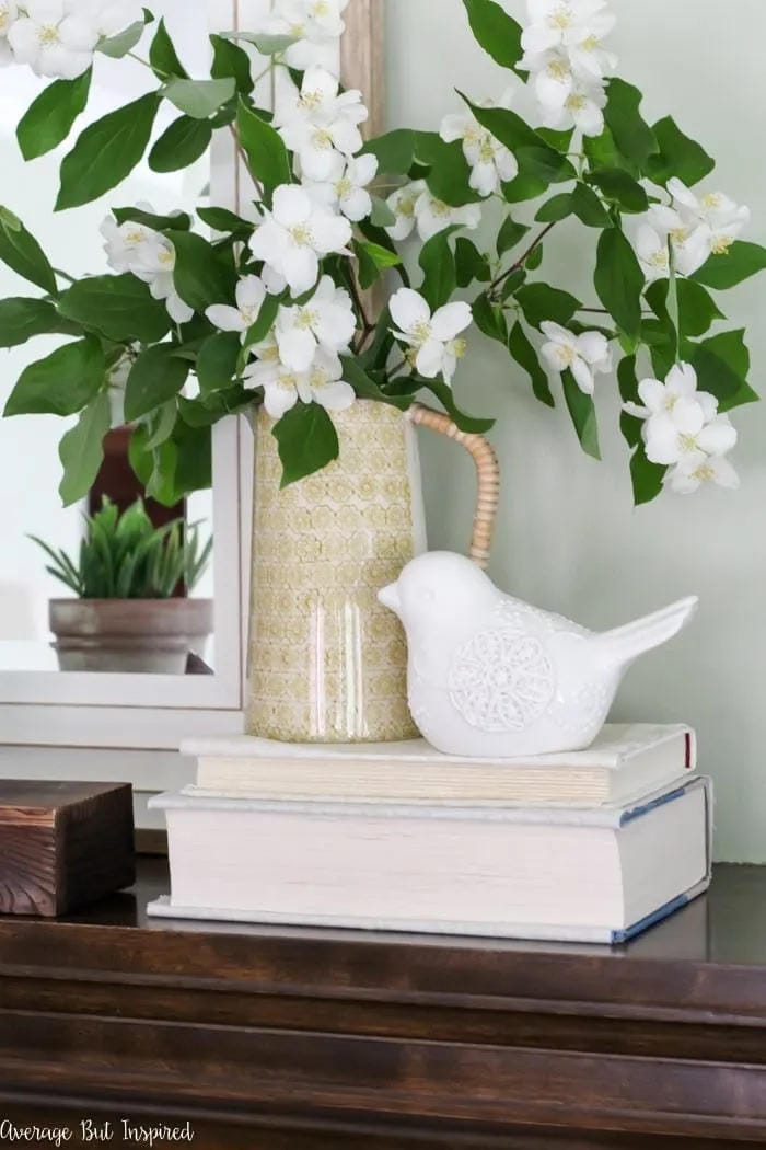 summer mantel decor ideas with use one vase of white branches