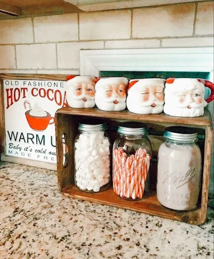 hot cocoa station christmas kitchen decor ideas