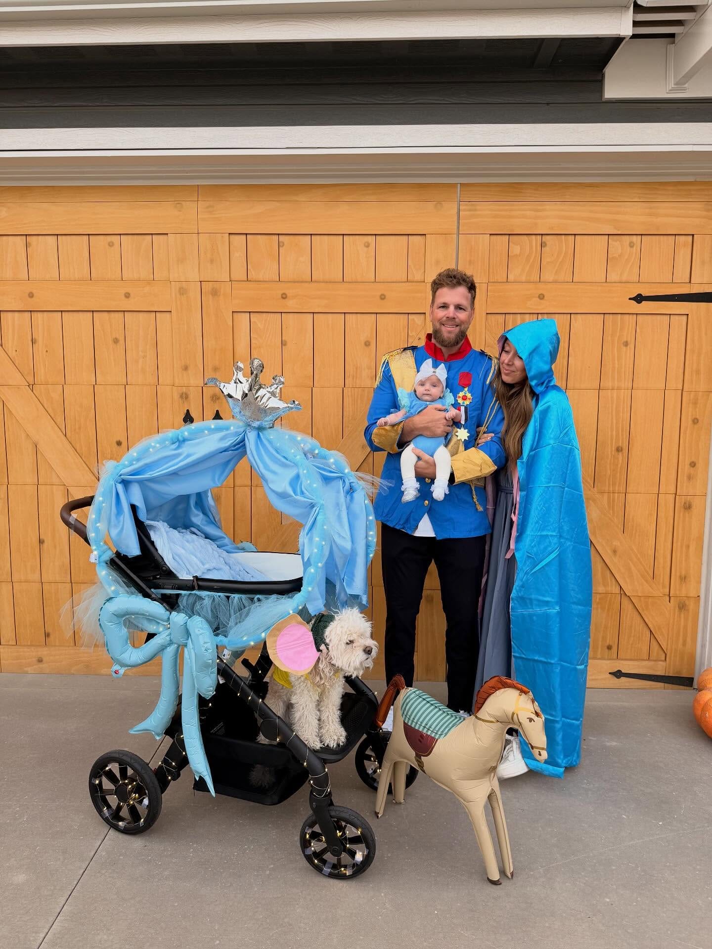 funny halloween costumes for families with Cinderella prince and carriage costumes