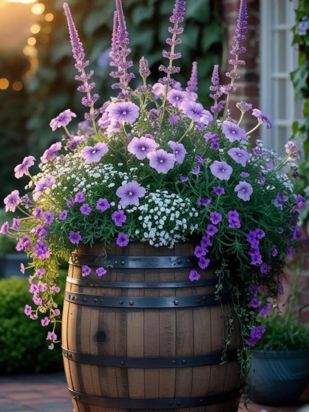 tall outdoor planter ideas with use a barrel planter for cottage flowers