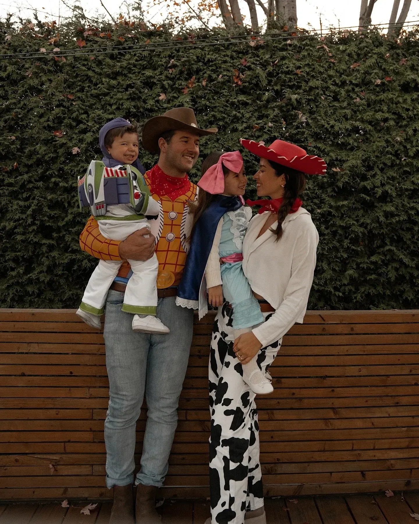 funny halloween costumes for families with Toy Story Woody Jessie and cow costumes