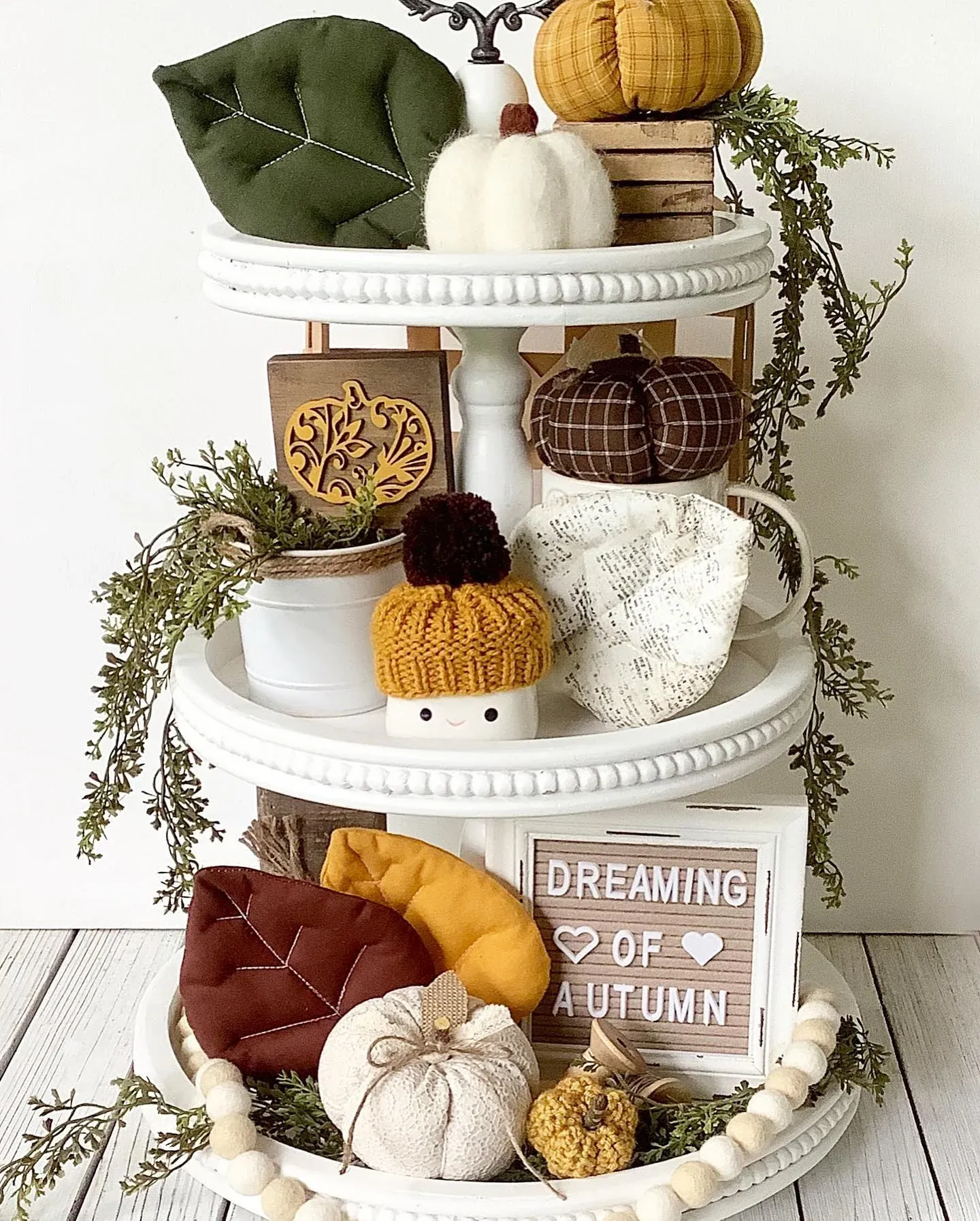 fall leaves fall tiered tray decor ideas