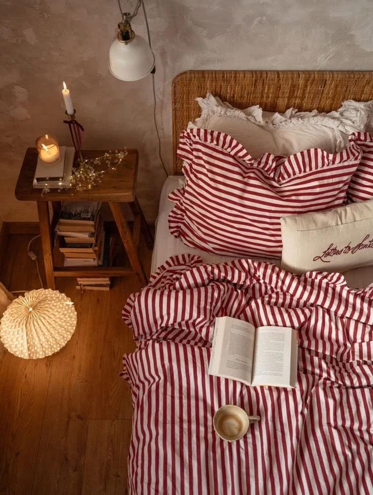 fall bedding idea with layered bedding and bedroom decor