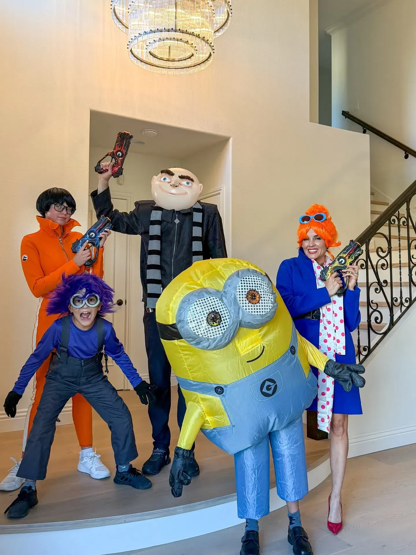 funny halloween costumes for families with Despicable Me minions and Gru costumes