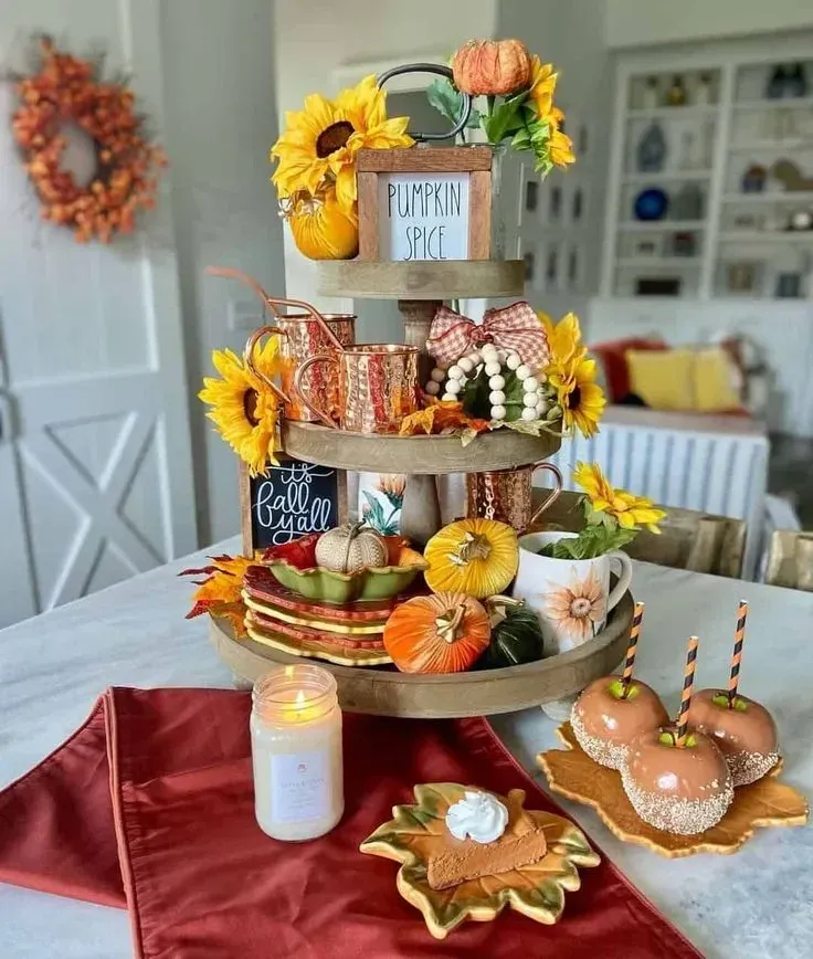 seasonal fall tiered tray decor ideas