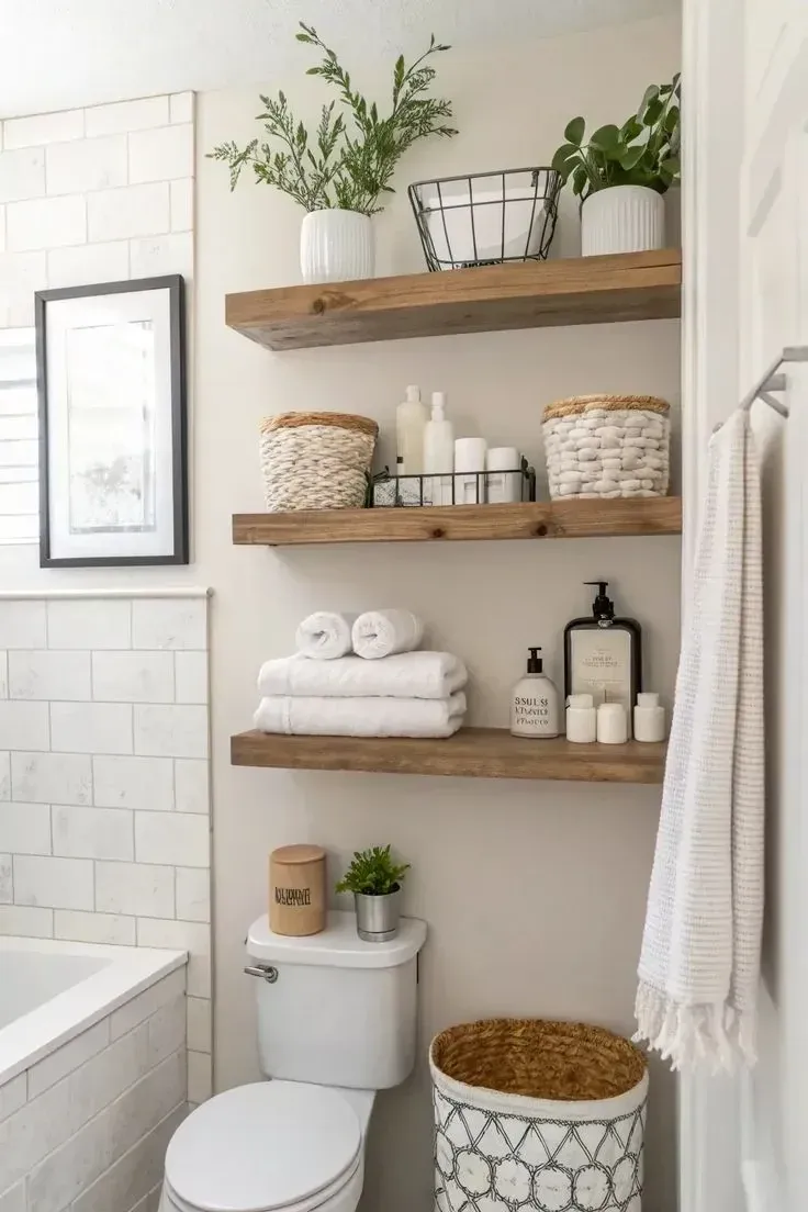 wall shelf very small powder room storage ideas