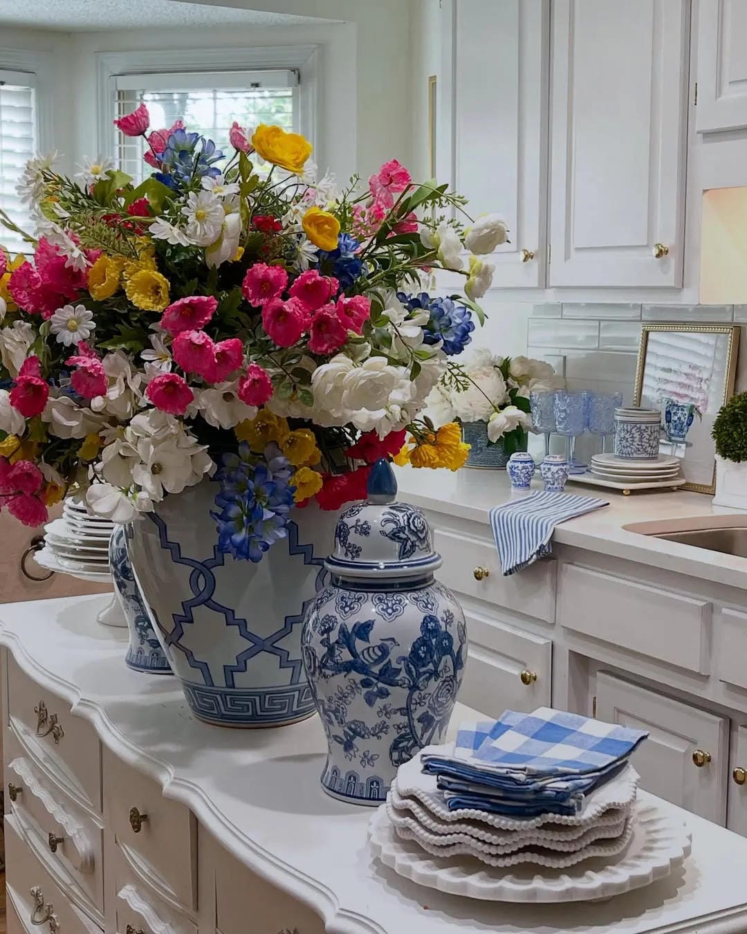 summer kitchen decor ideas with add blue and white vases with flowers