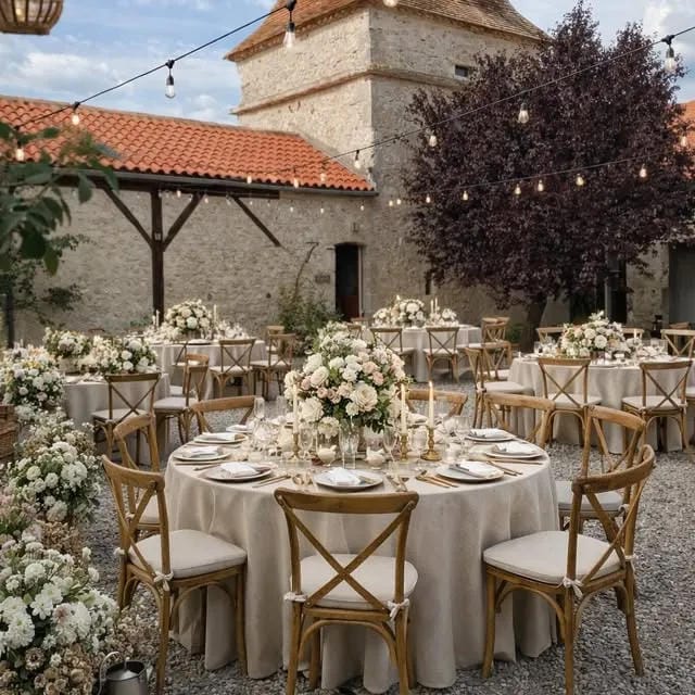 reception table decor with white flowers and candlelight