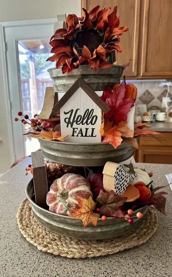 white pumpkin fall tiered tray decor ideas
