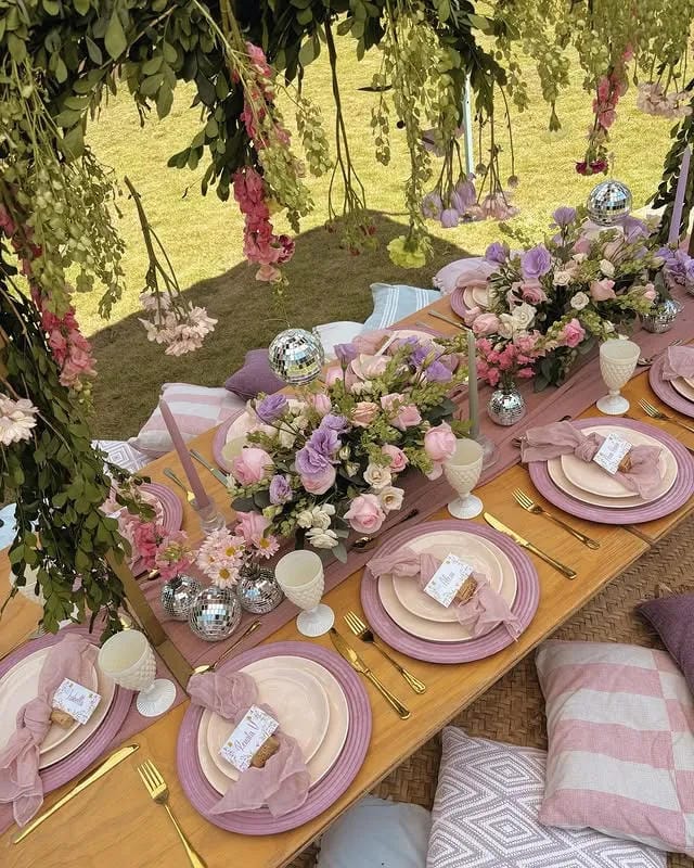 garden party decor with greenery
