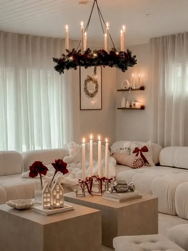 Candlelit Scandinavian Christmas living room for Scandinavian Christmas decor