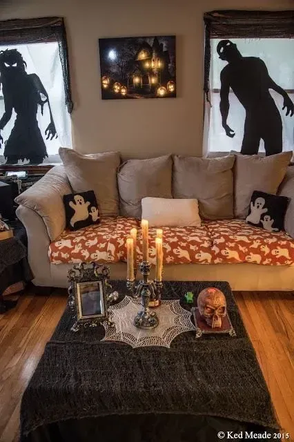 decorate your windows halloween living room ideas