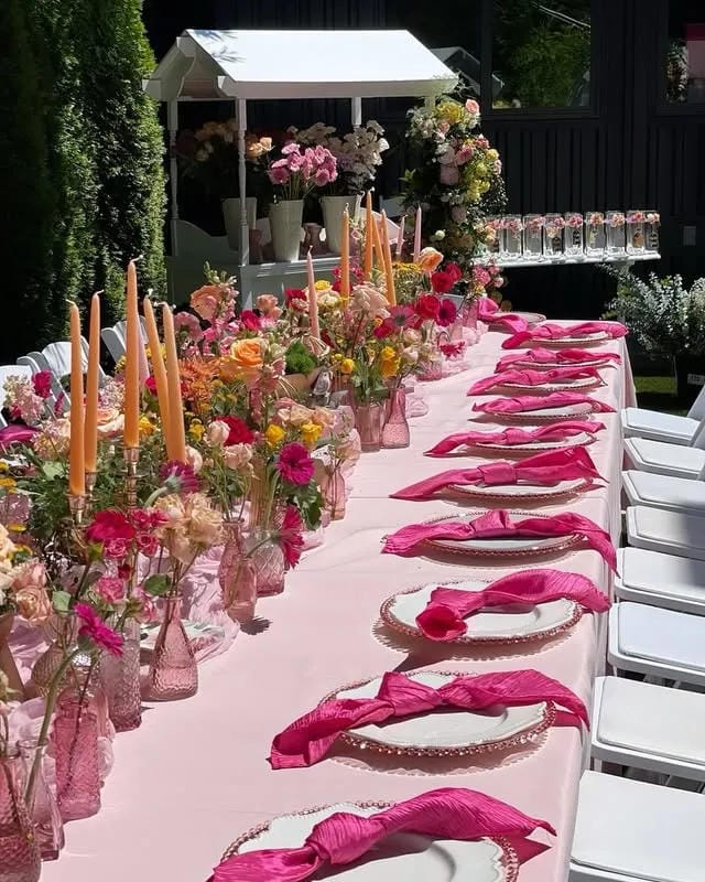 garden party table with woven accents