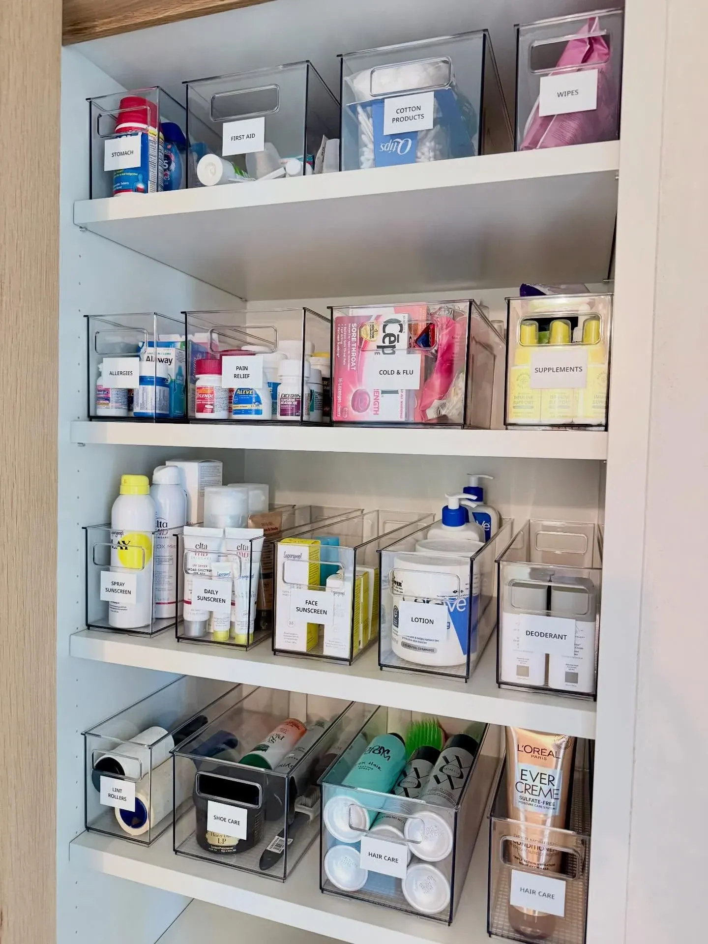labels bathroom closet organization ideas