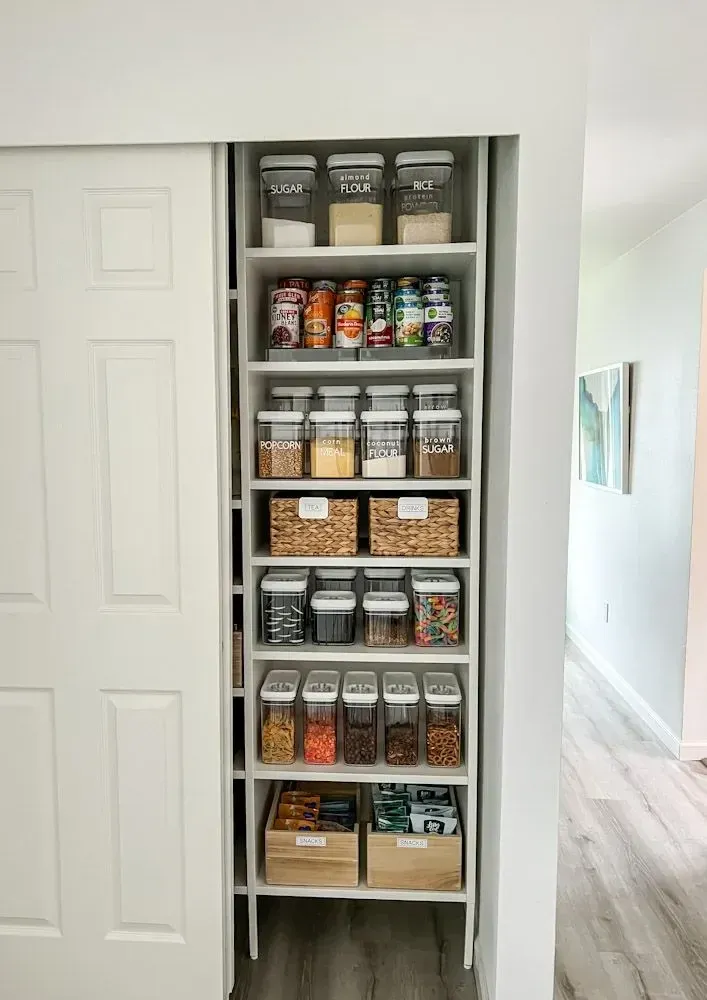 labeled how to organize small pantry deep shelves