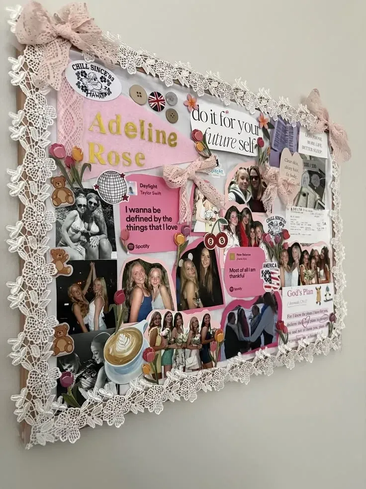 pink college cork board ideas