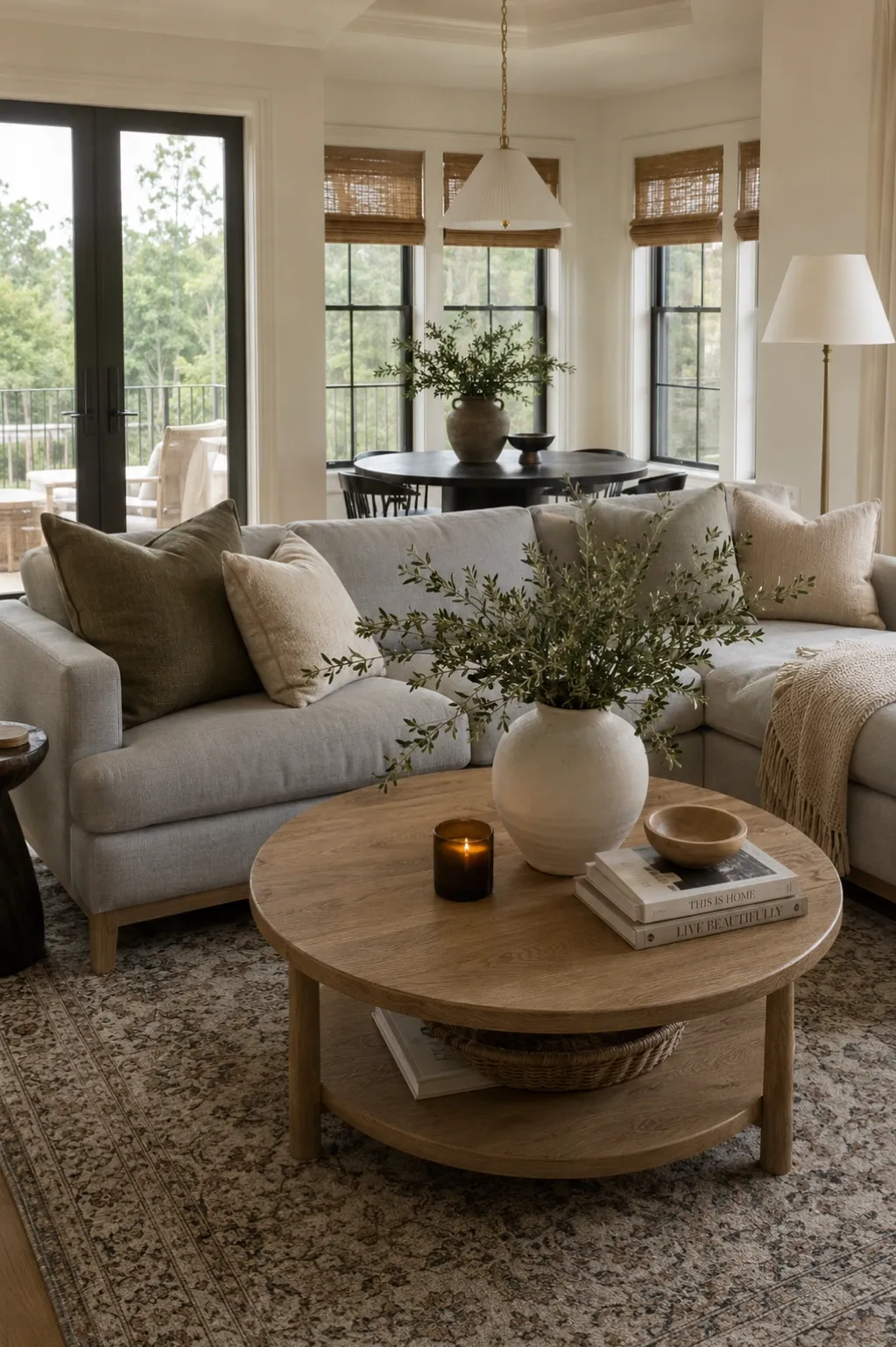 summer coffee table decor with decorative bowl and books