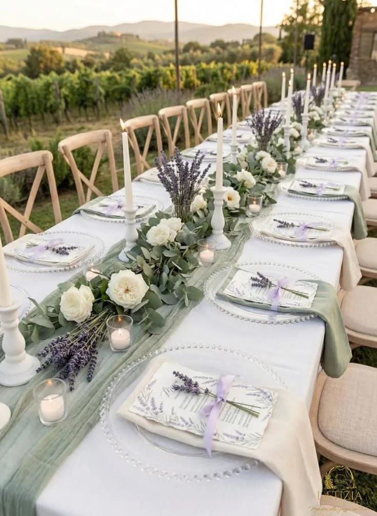 outdoor wedding reception table decor with natural flowers