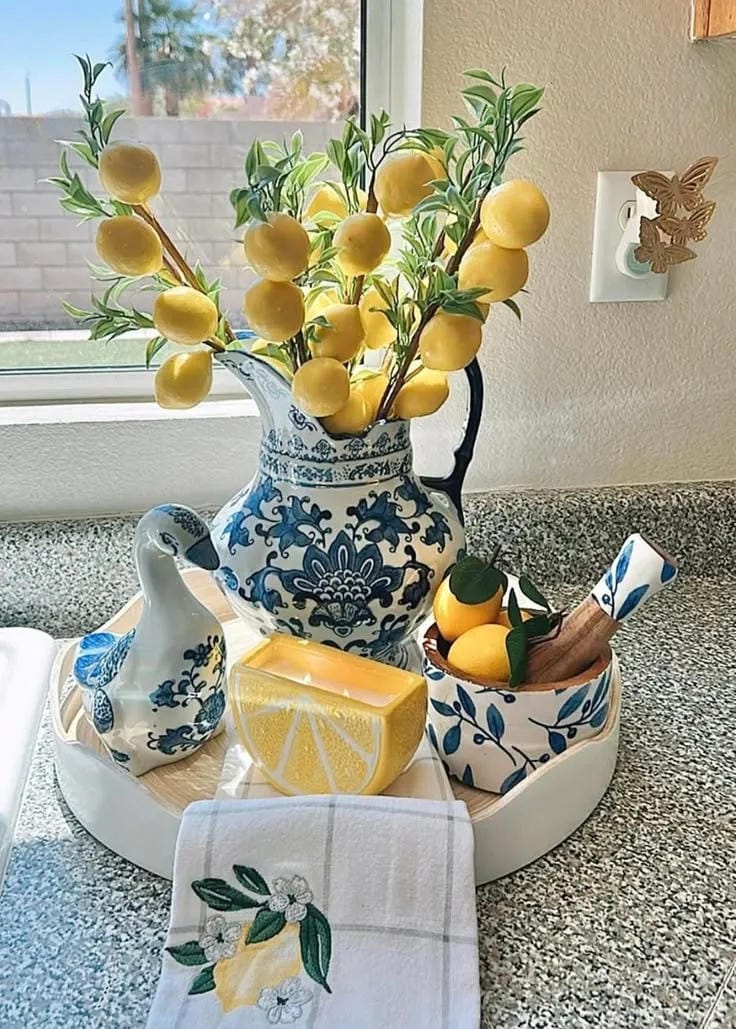summer centerpiece with candles