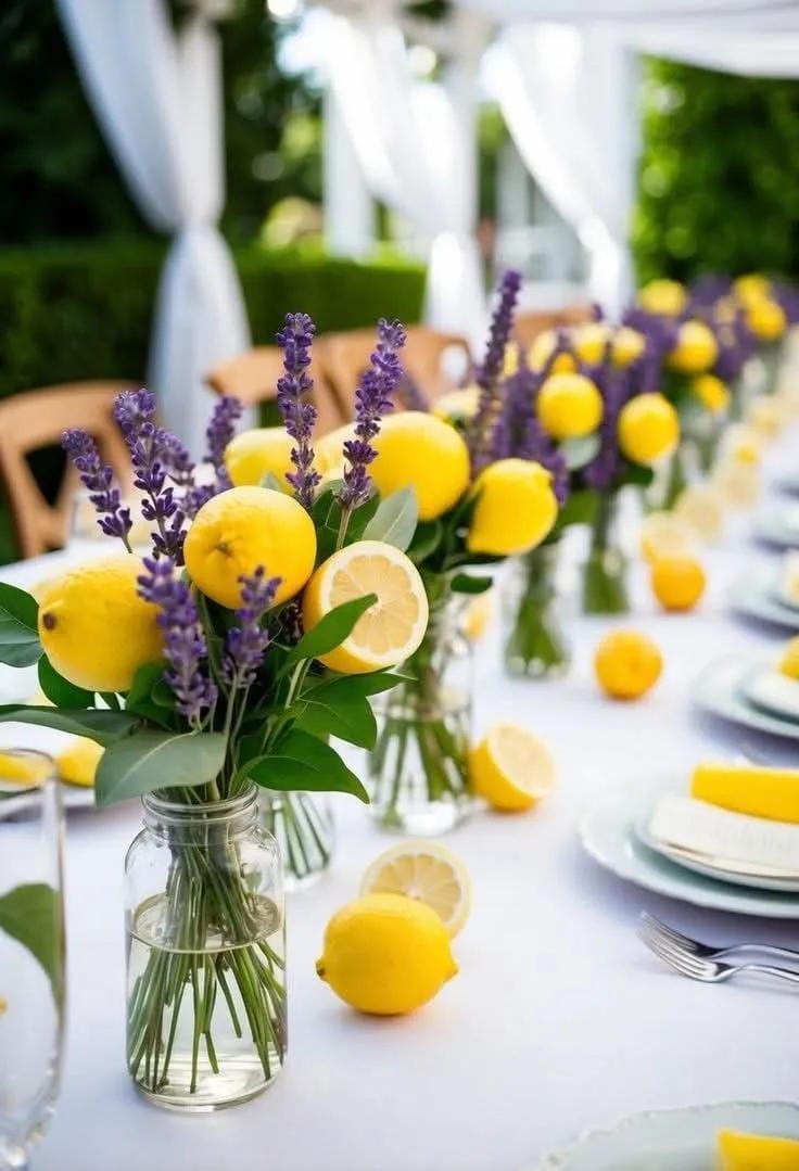 summer garden table decor with candles