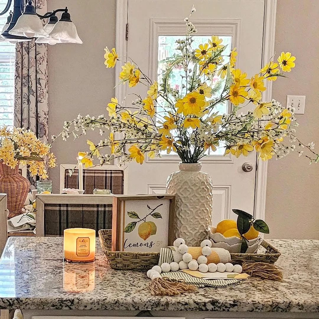 summer kitchen decor ideas with use lemons with yellow flowers