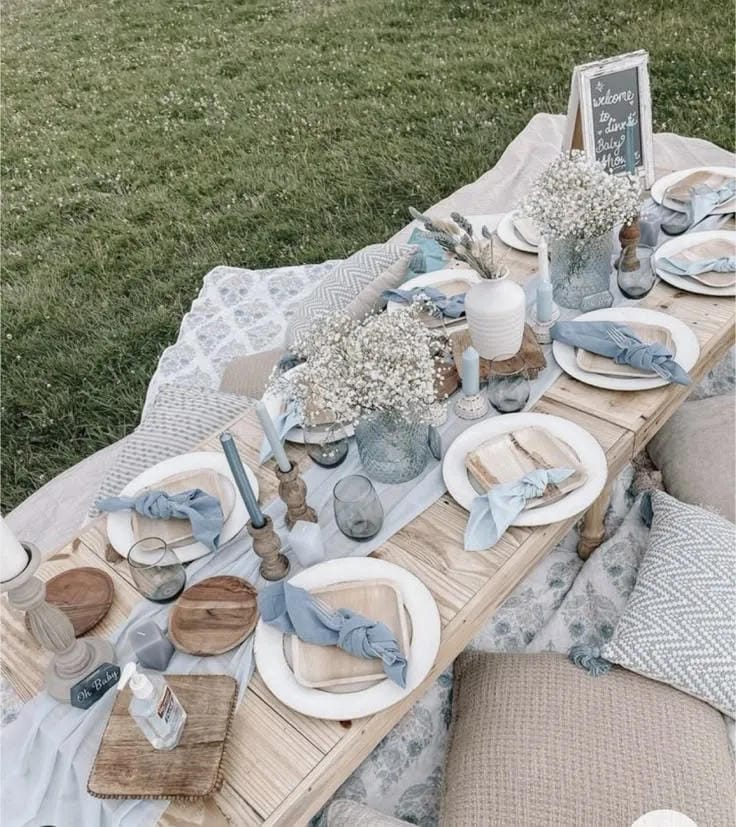outdoor boy baby shower picnic table decor