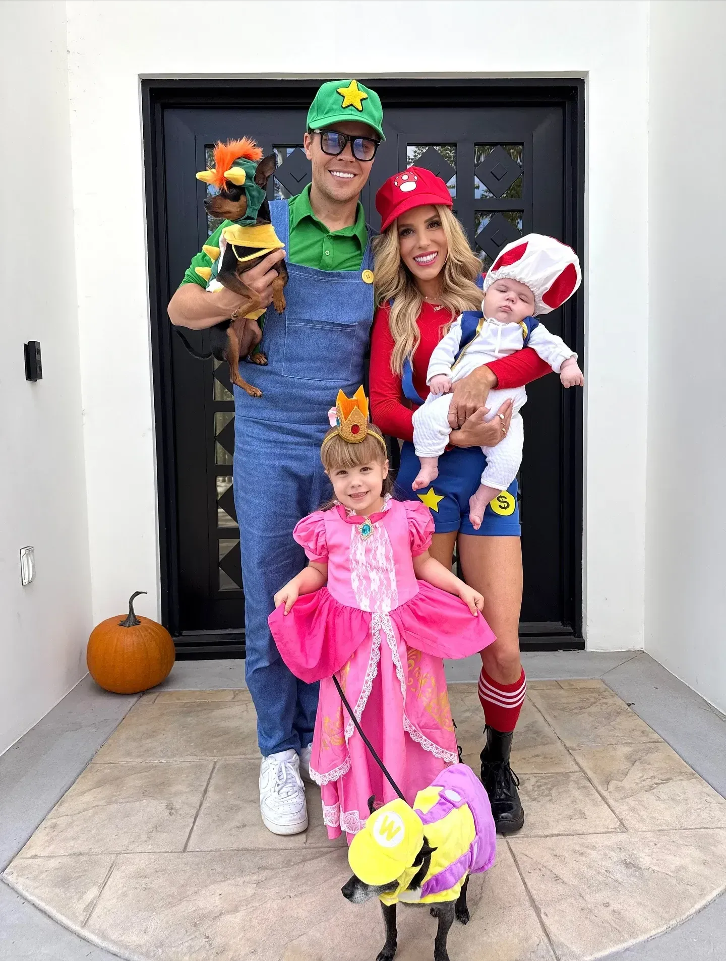 funny halloween costumes for families with Mario Luigi Princess Peach and Toad costumes