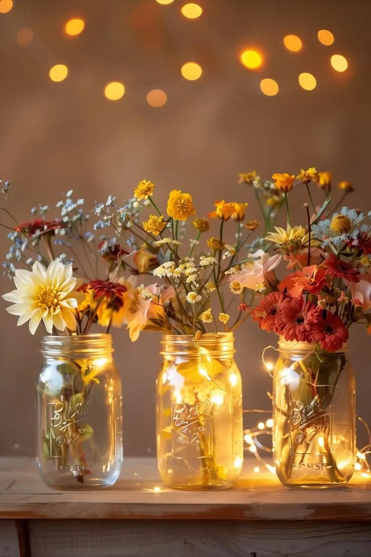 mason jar centerpiece ideas with ribbon and lace