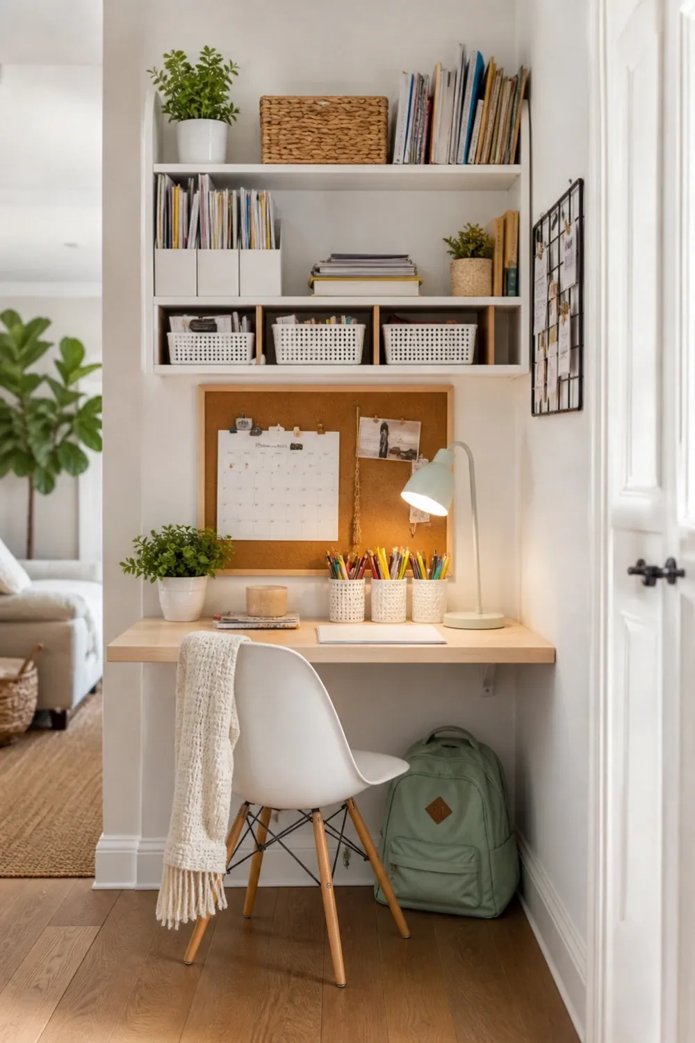 kids homework nook with school supplies