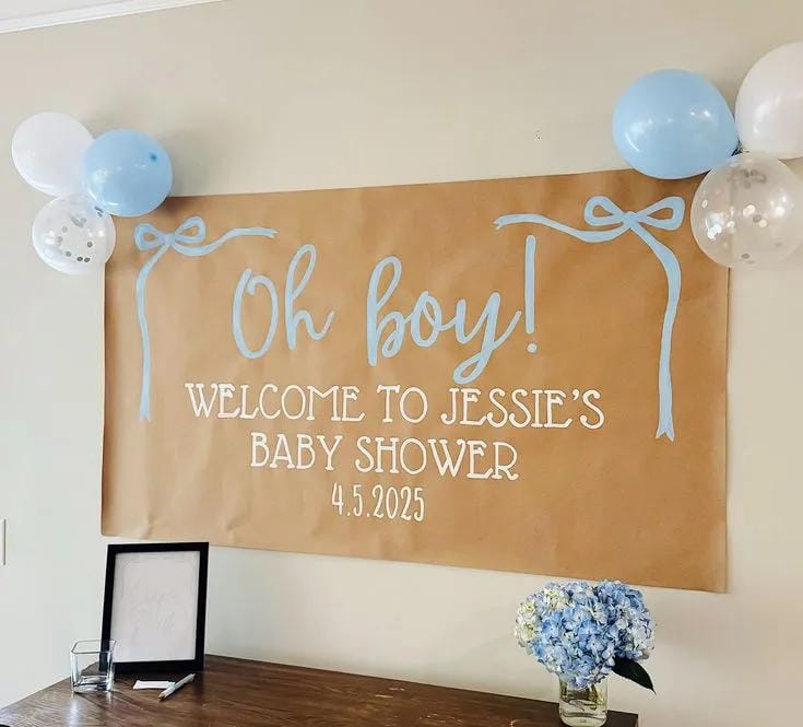 boy baby shower oh boy banner with blue balloons