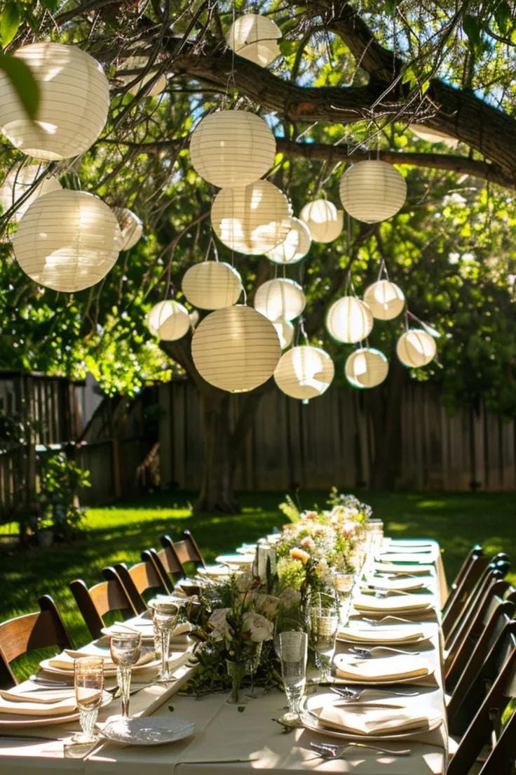 outdoor dinner table decor with candles