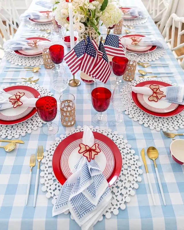 4th of July table decor ideas - use a classic red, white, and blue table palette