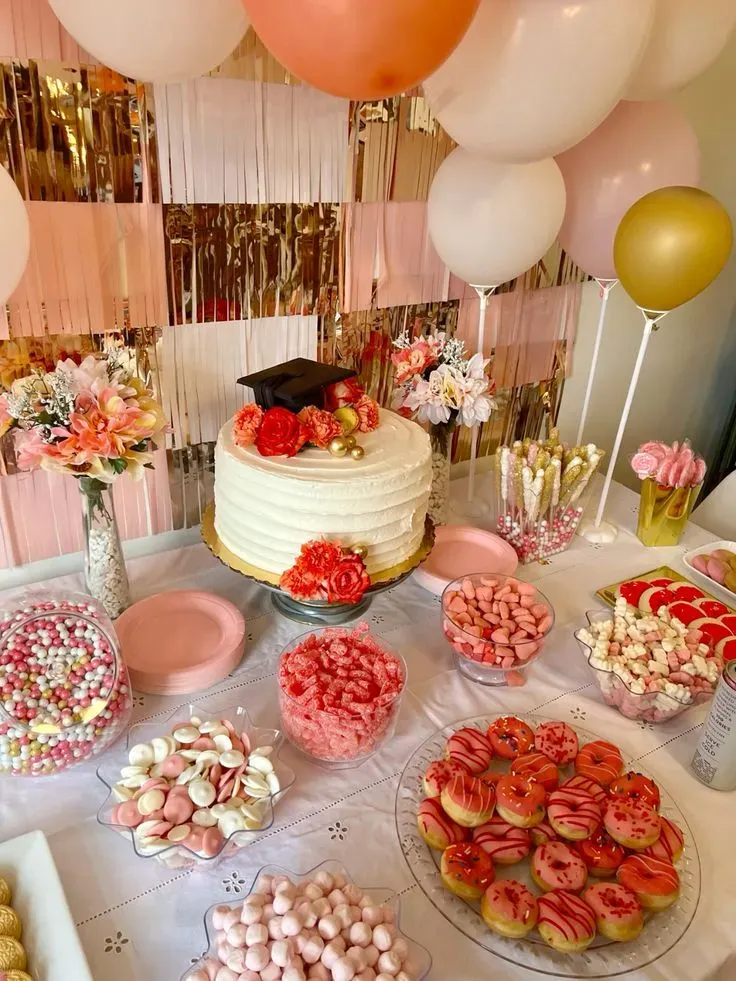 black and gold graduation dessert table ideas